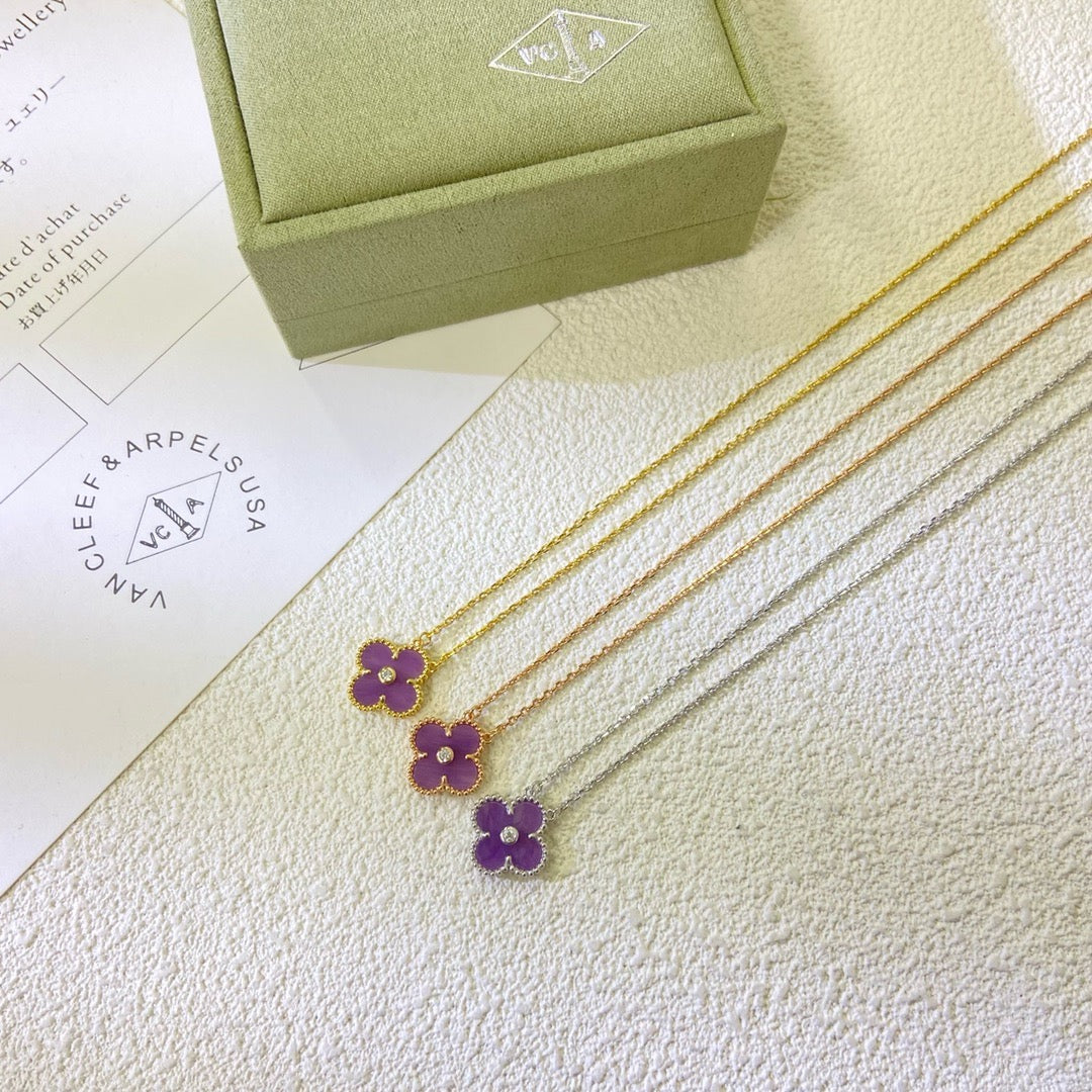 [Spark Jewelry]CLOVER 15MM DIAMOND  PURPLE VIOLET NECKLACE
