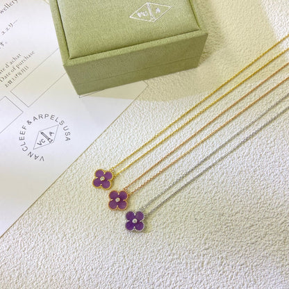 [Spark Jewelry]CLOVER 15MM DIAMOND  PURPLE VIOLET NECKLACE