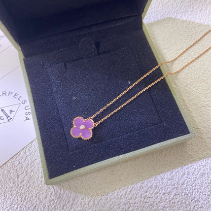 [Spark Jewelry]CLOVER 15MM DIAMOND  PURPLE VIOLET NECKLACE
