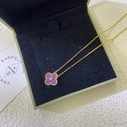 [Spark Jewelry]CLOVER 15MM DIAMOND  PURPLE VIOLET NECKLACE