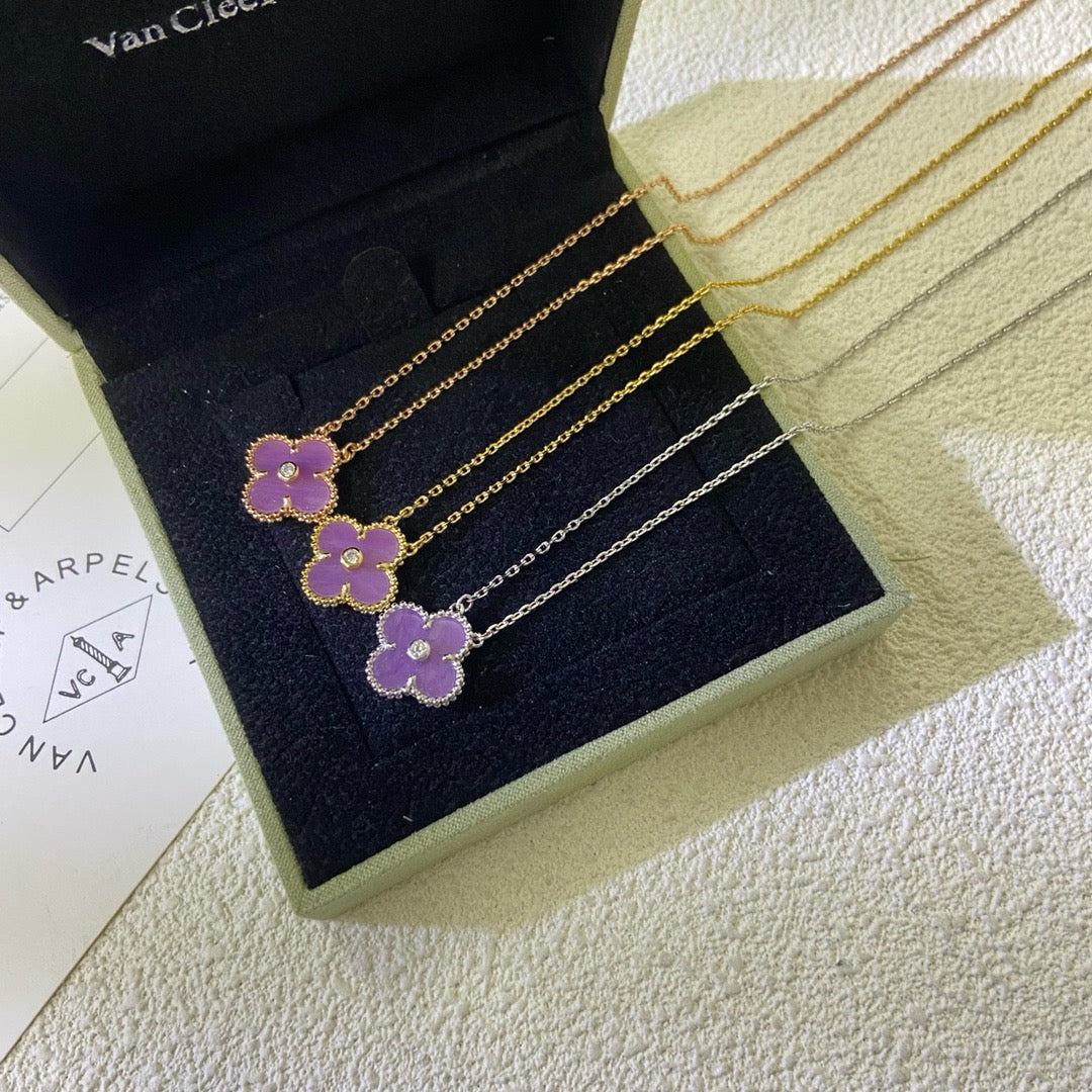 [Spark Jewelry]CLOVER 15MM DIAMOND  PURPLE VIOLET NECKLACE