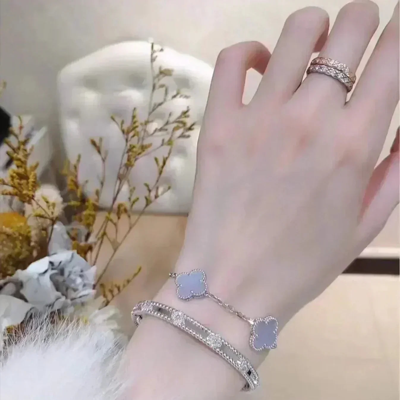 [Spark] CLOVER 5 MOTIF PURPLE CHALCEDONY BRACELET COLLECTION