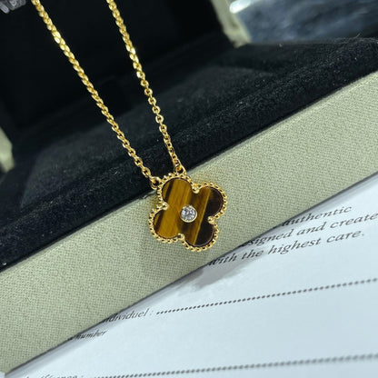 [Spark]CLOVER 15MM DIAMOND AND YELLOW TIGER'S EYE AGATE necklace