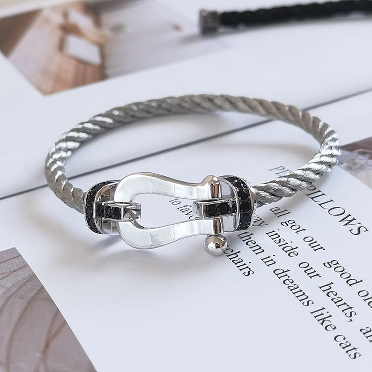 [Spark]FORCE LARGE HORSESHOE BLACK DIAMOND BRACELET SILVER