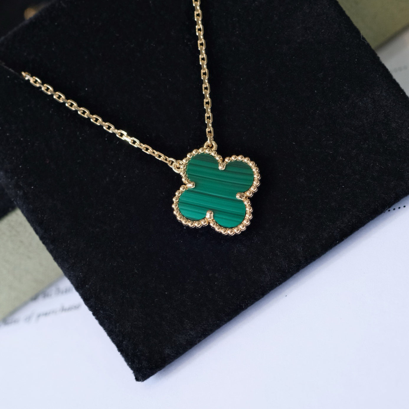 [Spark]CLOVER 15MM MALACHITE SINGLE FLOWER  NECKLACE
