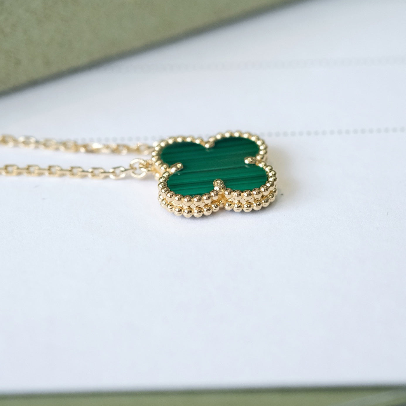 [Spark]CLOVER 15MM MALACHITE SINGLE FLOWER  NECKLACE