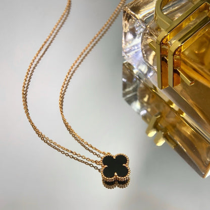 [Spark]CLOVER 15MM BLACK ONYX SINGLE FLOWER NECKLACE