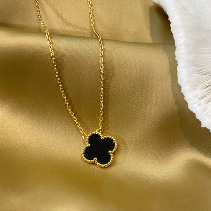 [Spark]CLOVER 15MM BLACK ONYX SINGLE FLOWER NECKLACE