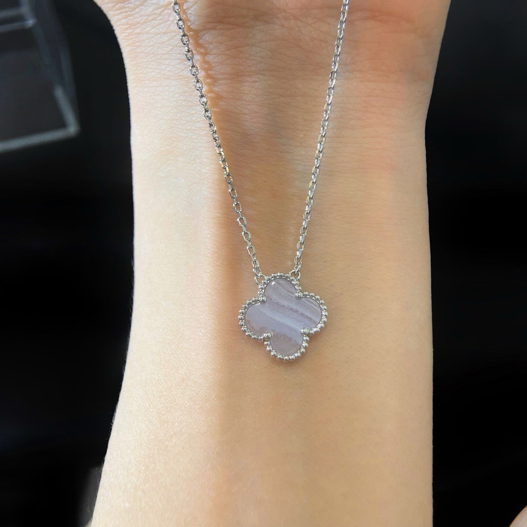 [Spark]CLOVER 15MM BLUE CHALCEDONY NECKLACE SILVER