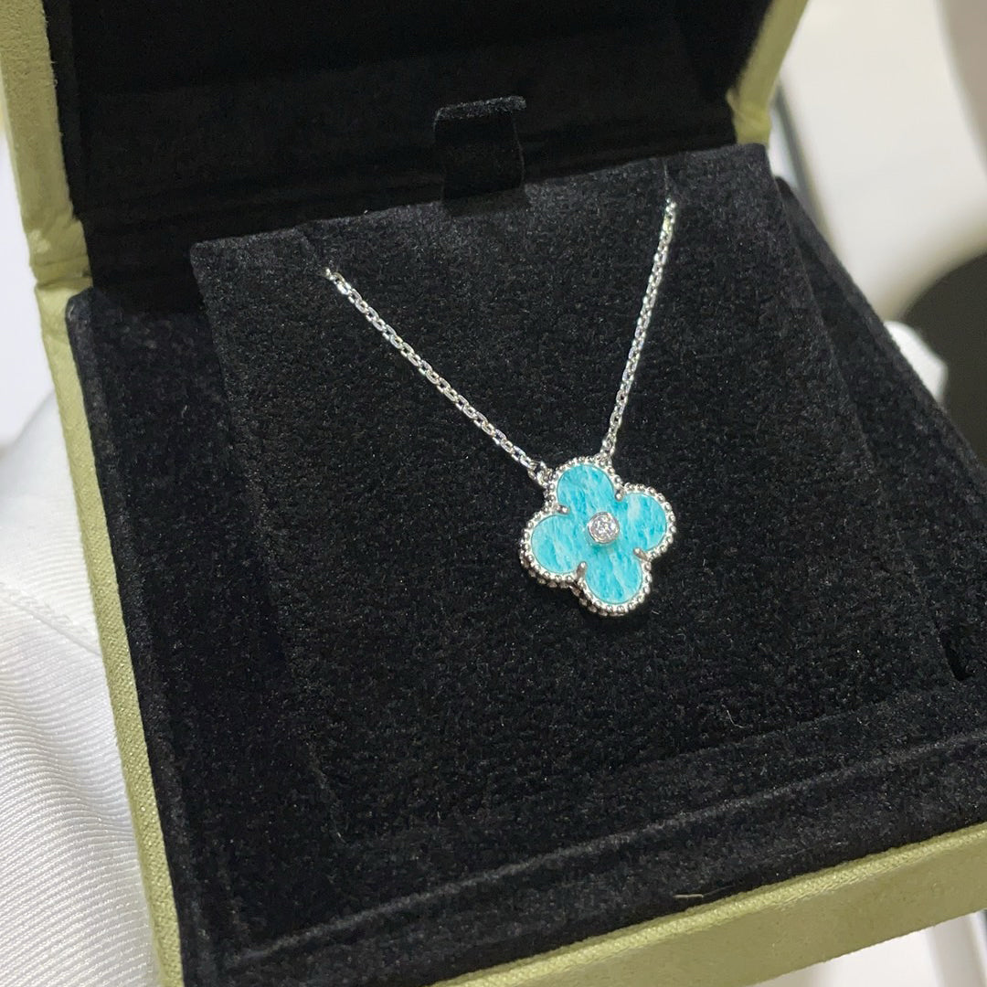 [Spark]CLOVER 15MM DIAMOND SVRES PORCELAIN  NECKLACE SILVER