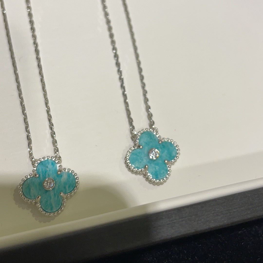[Spark]CLOVER 15MM DIAMOND SVRES PORCELAIN  NECKLACE SILVER