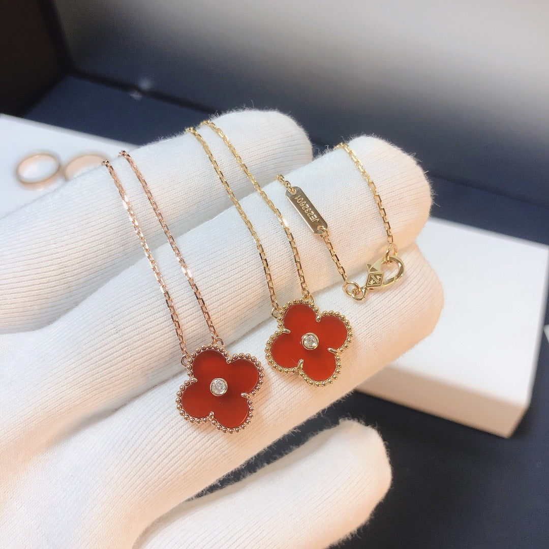 [Spark]CLOVER 15MM DIAMOND CARNELIAN NECKLACE