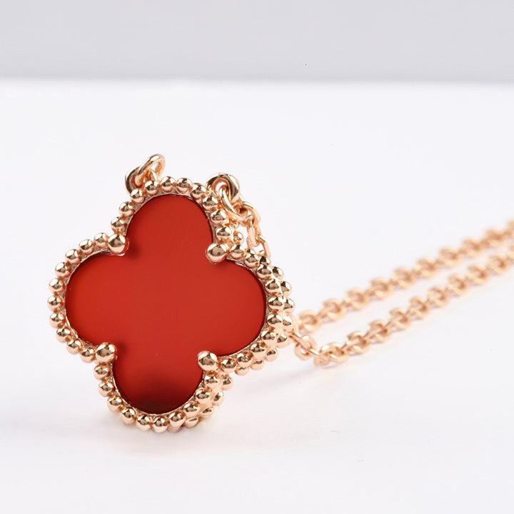 [Spark]CLOVER 15MM CARNELIAN SINGLE FLOWER NECKLACE
