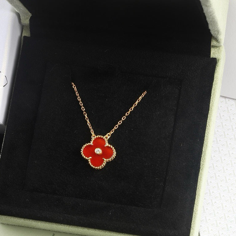 [Spark]CLOVER 15MM DIAMOND CARNELIAN NECKLACE