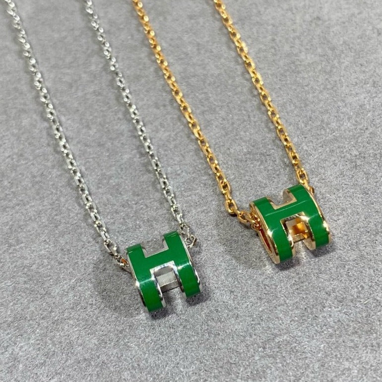 [Spark]POP H GREEN NECKLACE SILVER AND GOLD