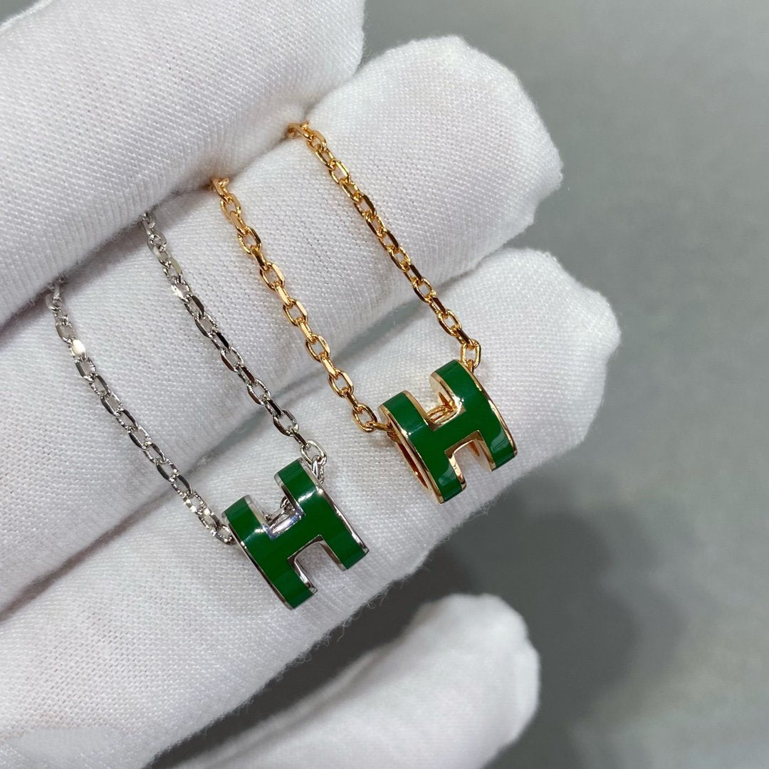 [Spark]POP H GREEN NECKLACE SILVER AND GOLD