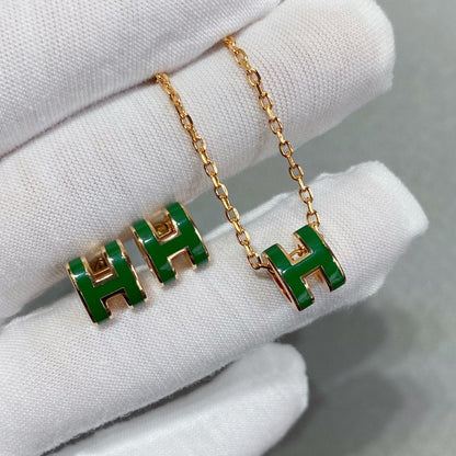 [Spark]POP H GREEN NECKLACE SILVER AND GOLD