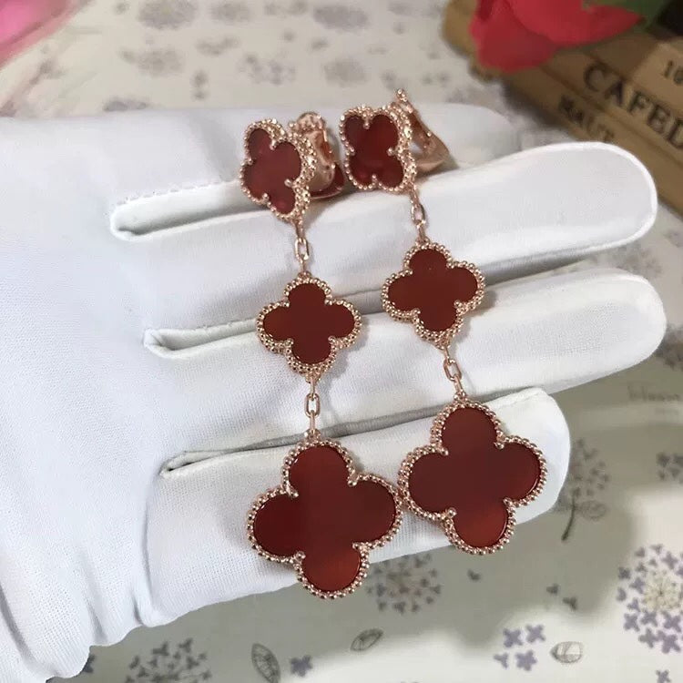 [Spark]CLOVER 3 MOTIF CARNELIAN DROP EARRINGS