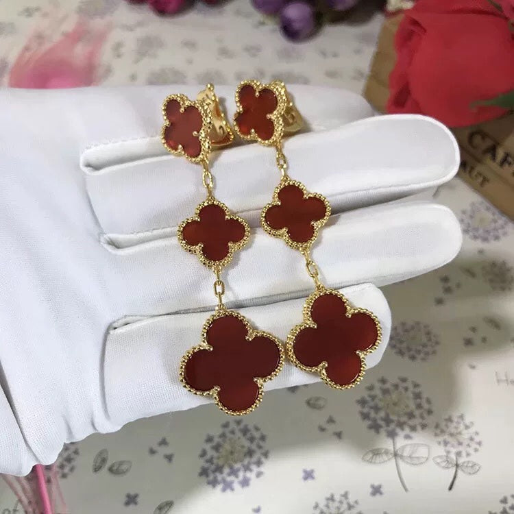 [Spark]CLOVER 3 MOTIF CARNELIAN DROP EARRINGS