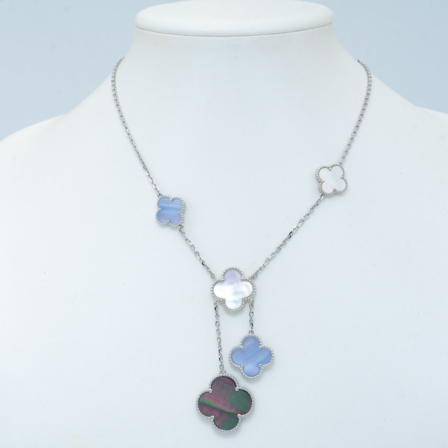 [Spark]CLOVER MOP CHALCEDONY NECKLACE SILVER 6 MOTIF