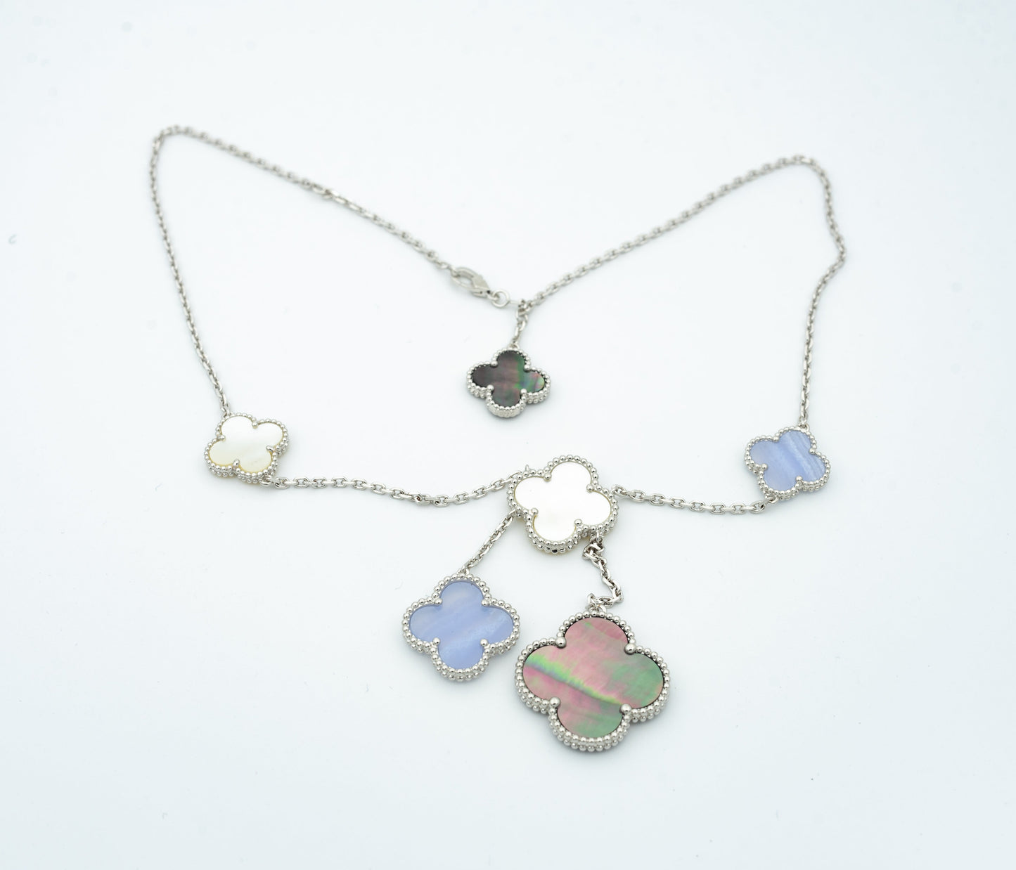 [Spark]CLOVER MOP CHALCEDONY NECKLACE SILVER 6 MOTIF