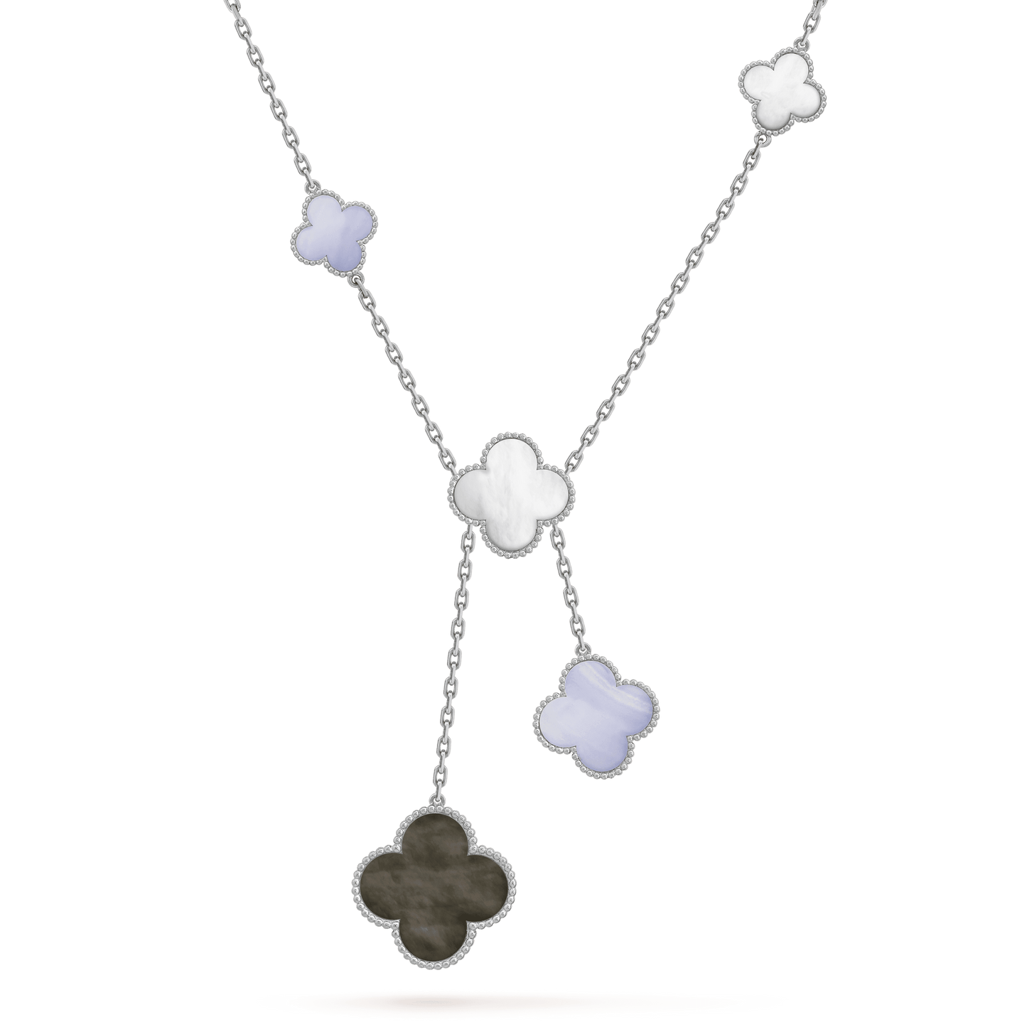 [Spark]CLOVER MOP CHALCEDONY NECKLACE SILVER 6 MOTIF