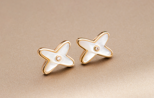 [Spark]JEUX DE WHITE MOP PINK GOLD DIAMOND EARRINGS