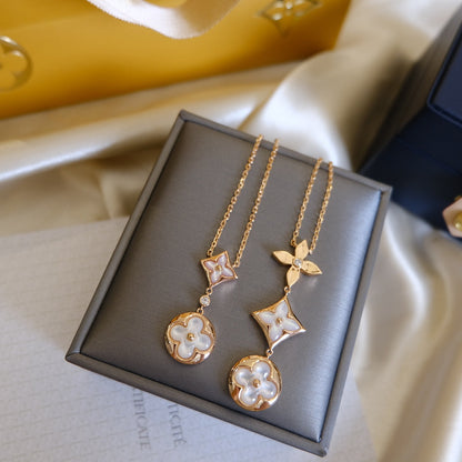 [Spark]COLOR BLOSSOM LARIAT NECKLACE PINK GOLD WHITE MOTHER PEARL AND DIAMOND