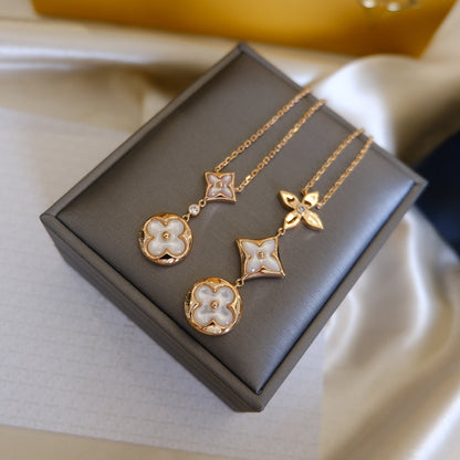 [Spark]COLOR BLOSSOM LARIAT NECKLACE PINK GOLD WHITE MOTHER PEARL AND DIAMOND