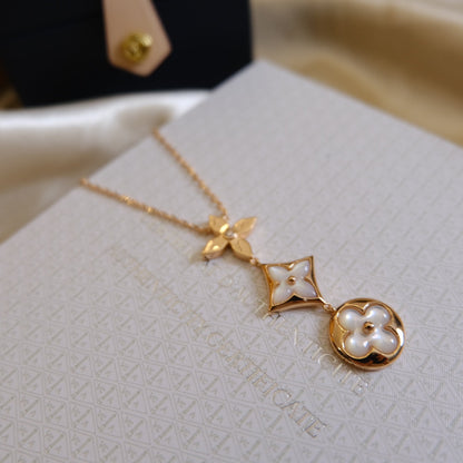 [Spark]COLOR BLOSSOM LARIAT NECKLACE PINK GOLD WHITE MOTHER PEARL AND DIAMOND