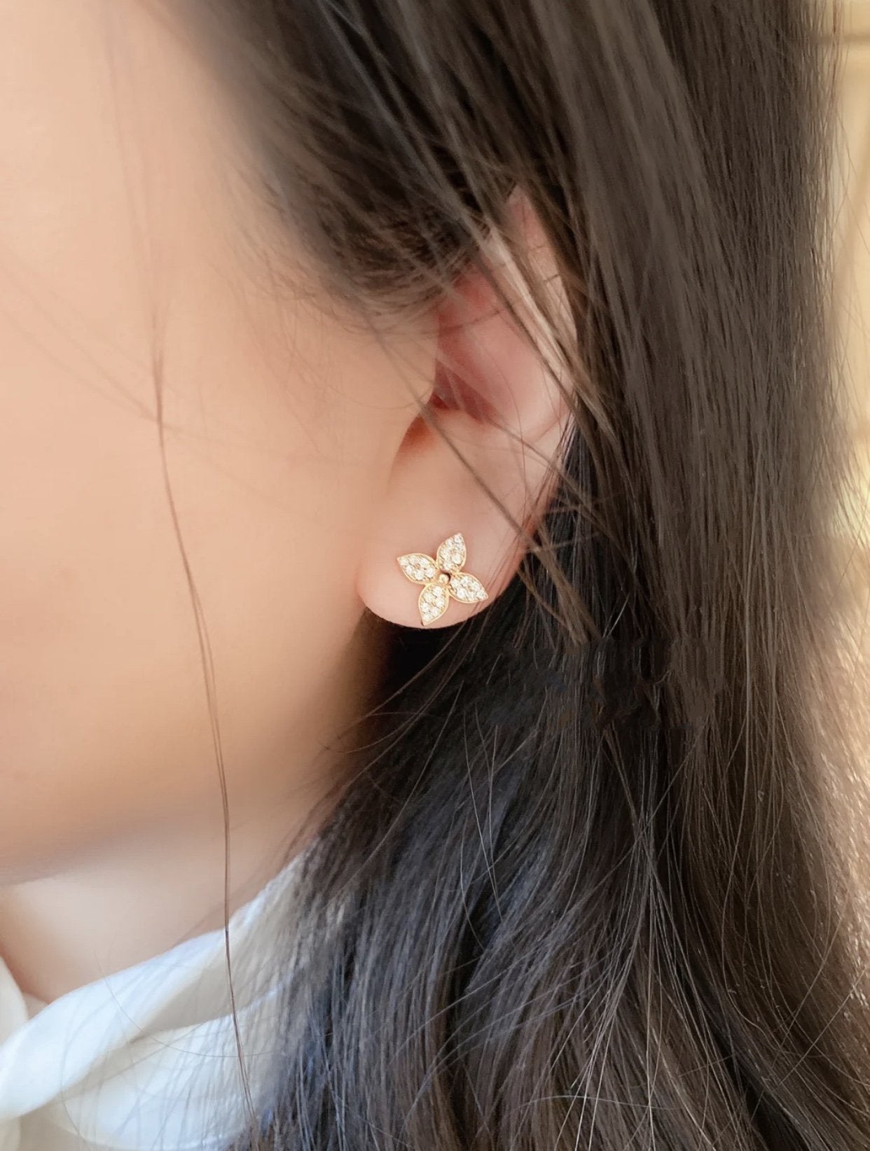 [Spark]STAR BLOSSOM STUD EARRINGS PINK GOLD DIAMONDS