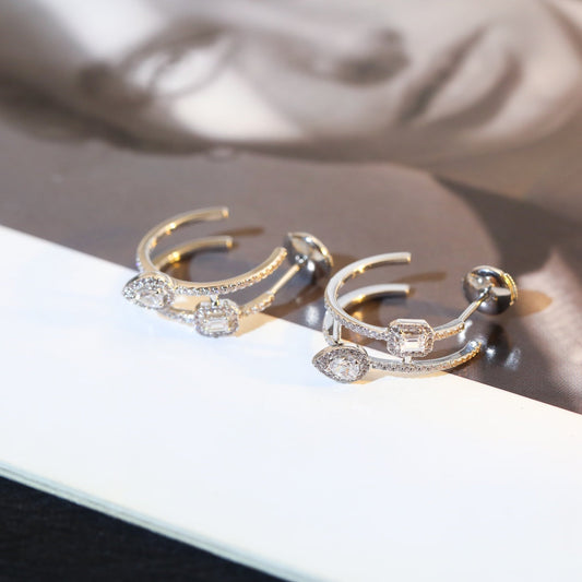 [Spark]CREOLES MY TWIN 2 RANGS SILVER DIAMOND EARRINGS