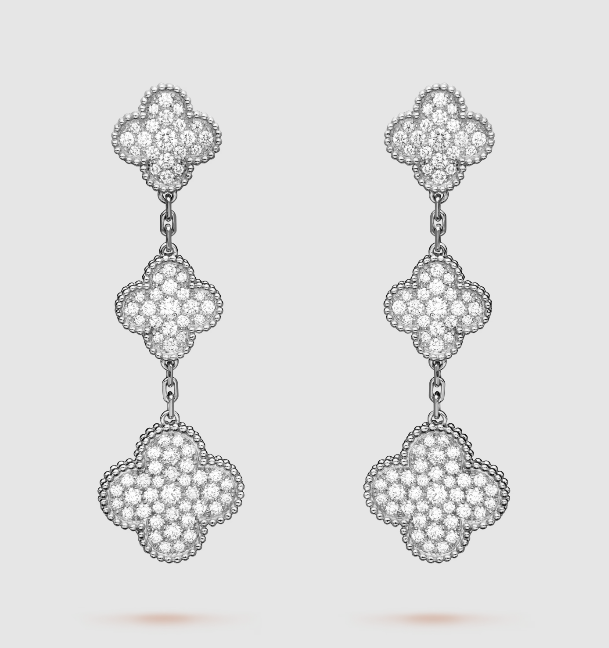 [Spark]CLOVER 3 MOTIF DIAMOND SILVER DROP EARRINGS