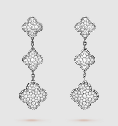 [Spark]CLOVER 3 MOTIF DIAMOND SILVER DROP EARRINGS