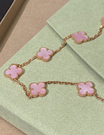 [Spark Jewellery] Pink Necklace with Ten Clover Designs