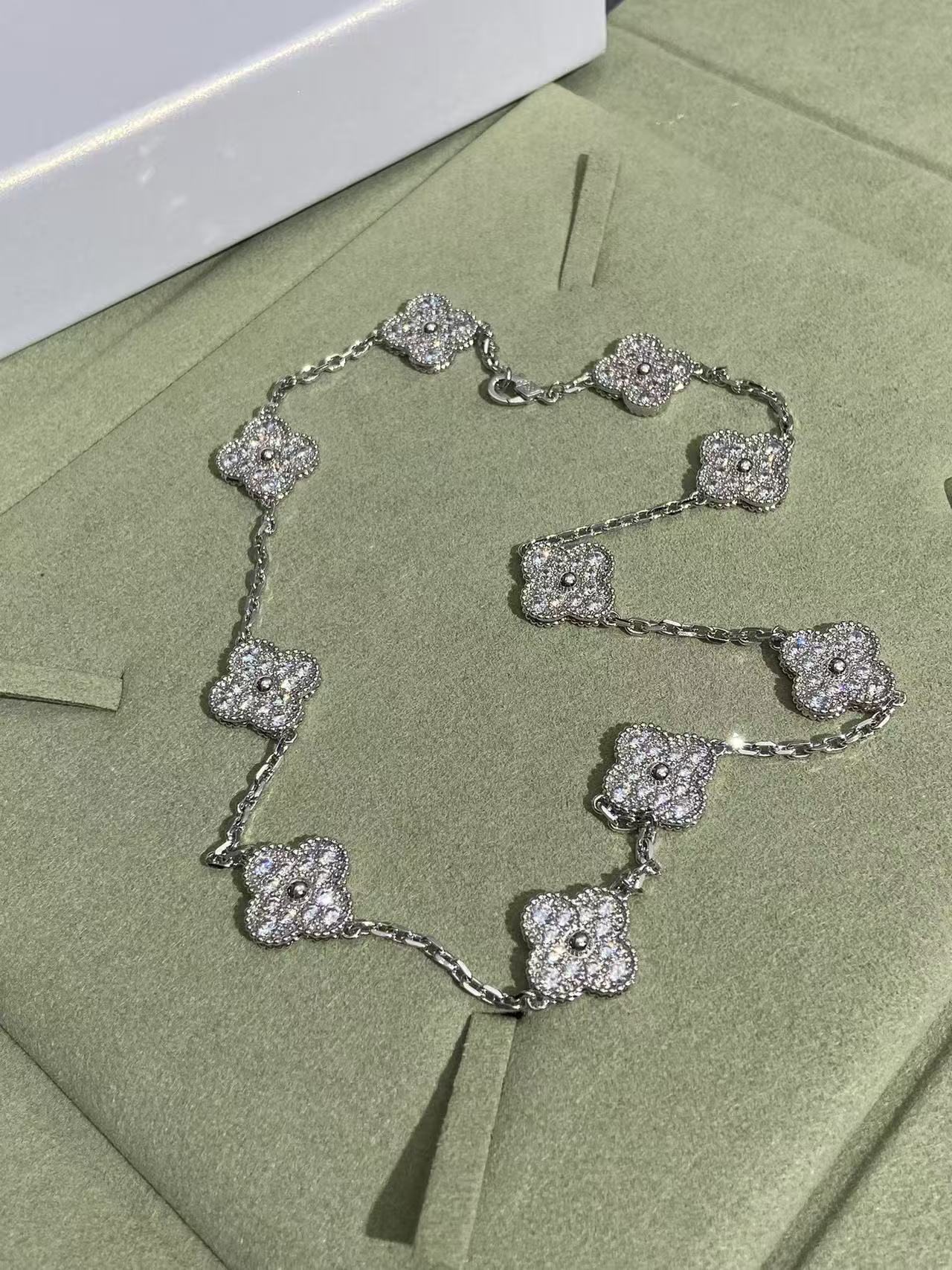 [Spark Jewelry]CLOVER 10 MOTIFS  FULL DIAMOND NECKLACE