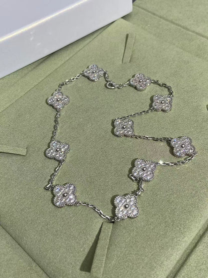 [Spark Jewelry]CLOVER 10 MOTIFS  FULL DIAMOND NECKLACE