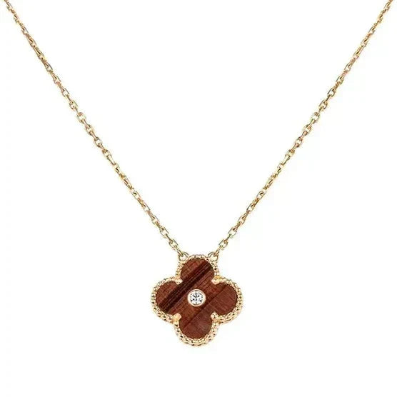 [Spark]CLOVER 15MM DIAMOND AND YELLOW TIGER'S EYE AGATE necklace