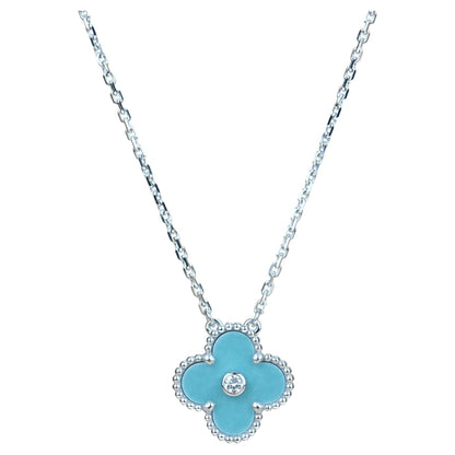 [Spark]CLOVER 15MM DIAMOND SVRES PORCELAIN  NECKLACE SILVER