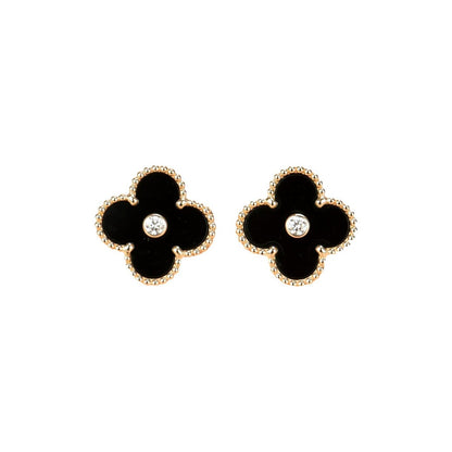 [Spark]CLOVER MEDIUM 1 MOTIFS ONYX DIAMOND EARRINGS