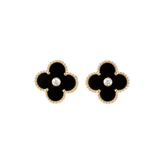 [Spark]CLOVER MEDIUM 1 MOTIFS ONYX DIAMOND EARRINGS