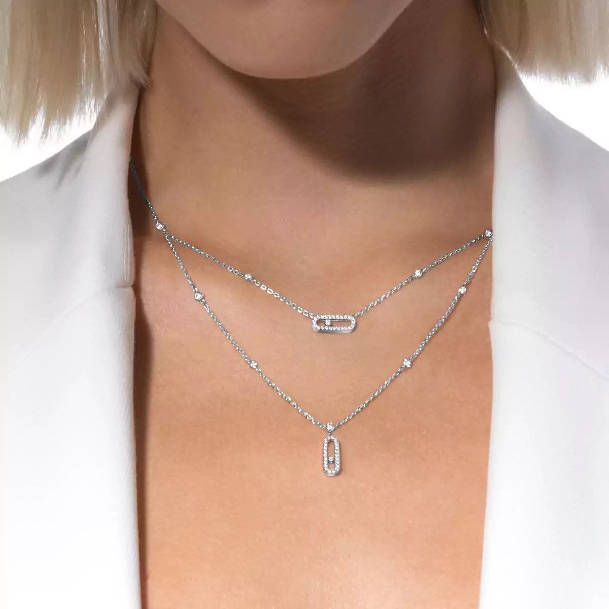[Spark]2 Rows Rose Gold Diamond Pave_ Necklace Move Uno