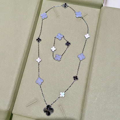 [Spark]DETACHABLE CLOVER 15(11+4) FLOWER SILVER NECKLACE SET