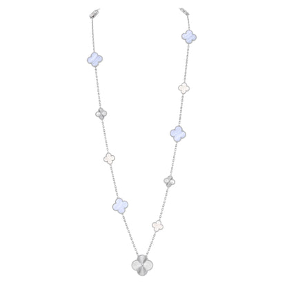 [Spark]DETACHABLE CLOVER 15(11+4) FLOWER SILVER NECKLACE SET
