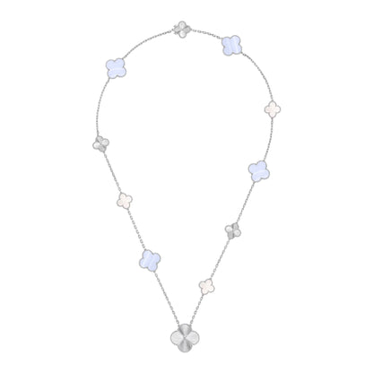 [Spark]DETACHABLE CLOVER 15(11+4) FLOWER SILVER NECKLACE SET