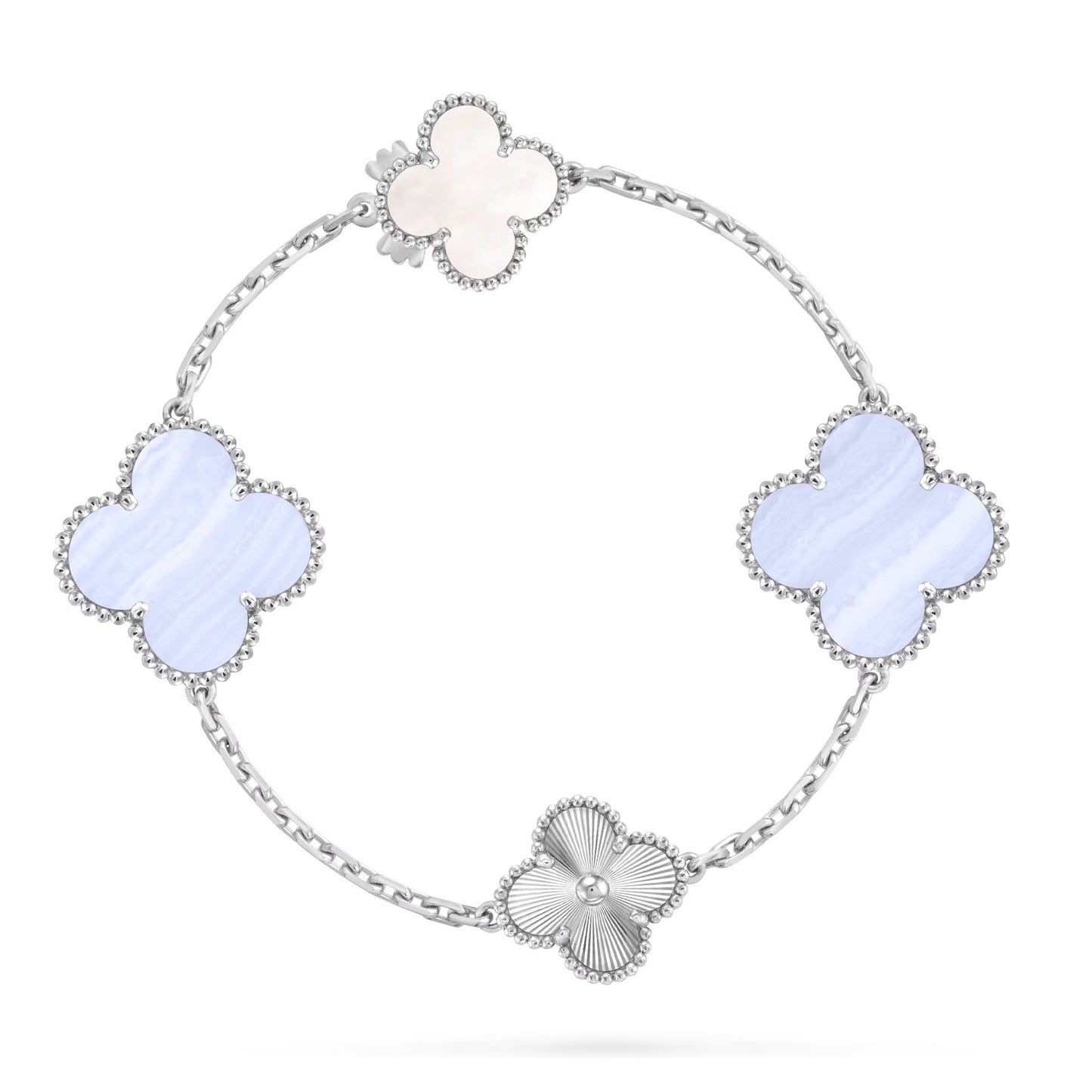 [Spark]DETACHABLE CLOVER 15(11+4) FLOWER SILVER NECKLACE SET