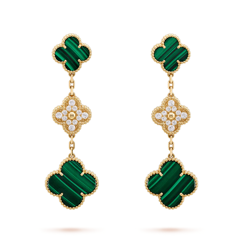 [Spark]CLOVER EARRINGS GOLD MALACHITE DIAMOND 3 MOTIF