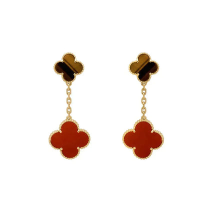 [Spark]CLOVER  2 MOTIF  TIGER EYE CARNELIAN EARRINGS