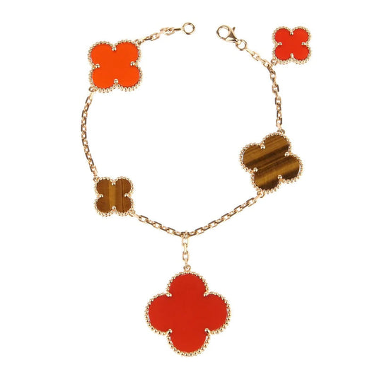 [Spark]CLOVER BRACELET 5 MOTIFS CARNELIAN TIGER EYE