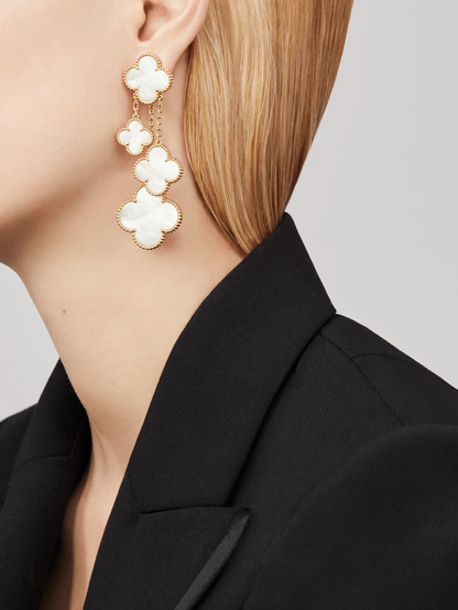 [Spark]CLOVER EARRINGS WHITE MOP 4 MOTIFS GOLD